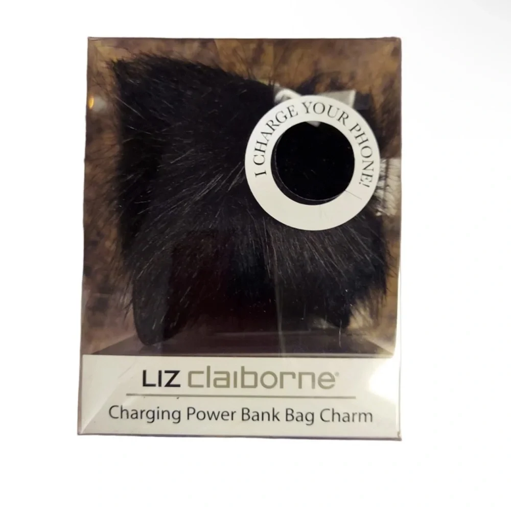 Liz Claiborne Black Fuzzy Pom Charging Bank Bag Charm